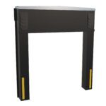 The black Vestil Dock Seal/Shelter Combo for 8x10 doors includes both vertical and horizontal components, fitting snugly around truck trailers. It boasts yellow reflective vertical strips and a raised front edge for better sealing, set against a plain white background.