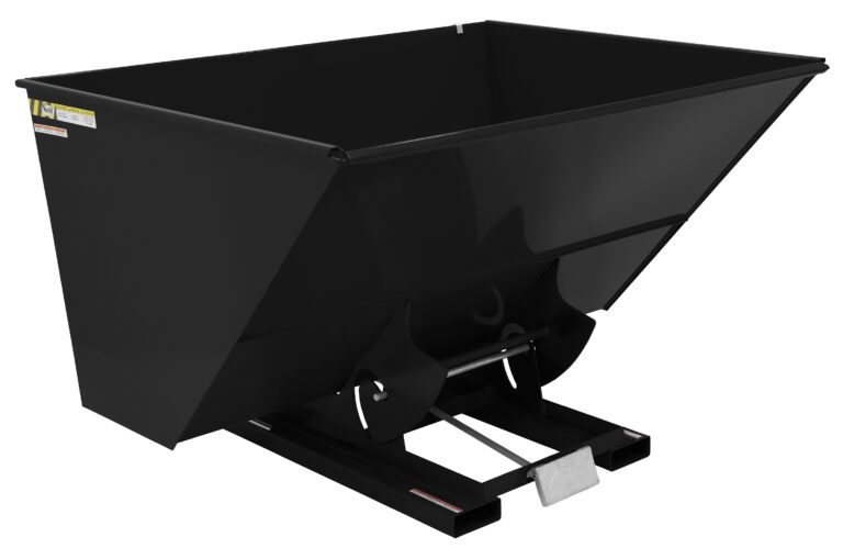 D-300-LD-BLK-SG_A.jpg The Vestil Self-Dump Hopper LD 3 Cu Yd 2K Blk Semi/Gloss combines heavy-duty material handling with style. Its sloped front allows easy unloading, a reinforced base ensures durability, and it securely sits on a pallet; ideal for construction or manufacturing environments.