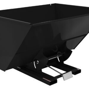 The Vestil Self-Dump Hopper LD 3 Cu Yd 2K Blk Semi/Gloss combines heavy-duty material handling with style. Its sloped front allows easy unloading, a reinforced base ensures durability, and it securely sits on a pallet; ideal for construction or manufacturing environments.