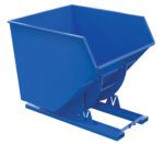 The Vestil Hopper W/O Bump & Dump Hd 3.5 Cu 6K Blue is a durable metal dumpster bin with a 3.5 cubic yard capacity, ideal for industrial use. Its rectangular shape with sloping sides and a flat base ensures stable and efficient utility on a sturdy metal framework.