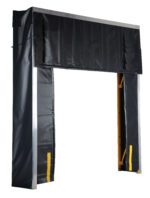 The Vestil Retractable Dock Shelter 24 In Length is a stylish black dock seal with a sturdy metal frame, header cover, and vertical sides for weather protection at loading=