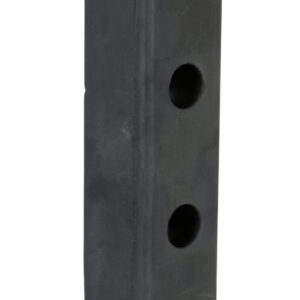 The Vestil Hardened Molded Rubber Bumper One 20 In has a vertical black rectangular design with four evenly spaced circular holes along its length.
