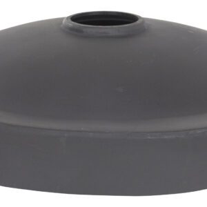 This is a close-up of the Vestil Drum Recycling Lid Flaps 55 Gal Black Universal, featuring a dome shape with flaps and a central opening. Its slightly textured surface and small vertical rim make it ideal for industrial or utility use on 55-gallon drums.