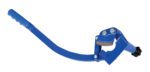 A blue metal tool similar to the Vestil Manual Drum Deheader W/Blade-Standard, with a long handle and curved serrated gripping section, designed for securing and tightening metal straps efficiently.
