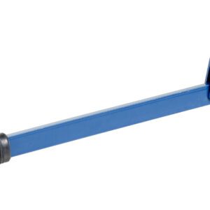 The blue manual pipe bender resembles the Vestil Drum Deheader W/Blade 15 In Handle, featuring a rubber grip and extended handle. Its designed with a rotating mechanism and secure bolts for accurate pipe bending.