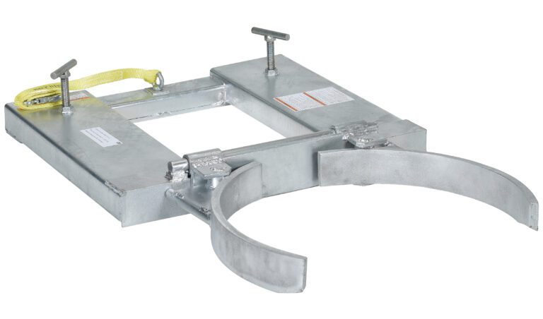DGS-55-D-G_A.jpg The Vestil Drum Gripper Galvanized Sngl 55 Gal 1.5K is a galvanized metal lifter with a rectangular frame and two curved arms to lift single 55-gallon drums up to 1.5K lbs. It features top adjustment screws and a yellow handle strap for maneuverability.