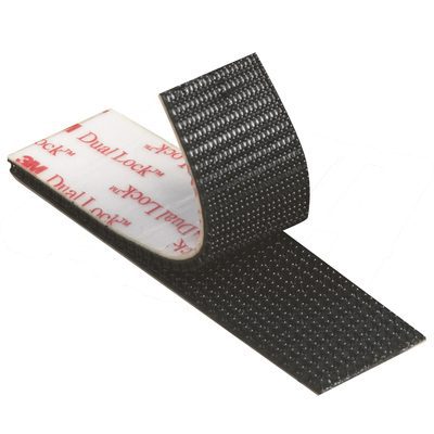 DK3M134.jpg The 1 x 150 Black 3M™ SJ3550 Dual Lock™ Fastener strip features black interlocking mushroom-shaped stems on one side and adhesive backing on the other, partially peeled back to reveal both surfaces. Sold as 1 per case.