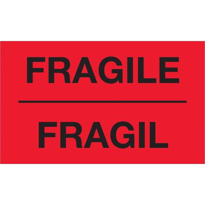 DL1091.jpg The MH-USA 3 x 5 bilingual labels feature FRAGILE and FRAGIL in bold black text on a fluorescent red background. Ideal for ensuring clarity and caution, they come conveniently in rolls of 500.