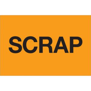 The image shows a rectangular sign similar to MH-USA 2 x 3 - Scrap (Fluorescent Orange) Labels, featuring SCRAP in bold black letters.