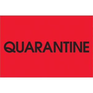 A bold black QUARANTINE text on a vivid fluorescent red background echoes the eye-catching MH-USA 2 x 3 - Quarantine (Fluorescent Red) Labels (500/Roll).