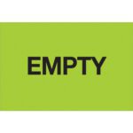 A green background showcases the bold black word EMPTY, similar to MH-USA 2 x 3 - Empty (Fluorescent Green) Labels, available in rolls of 500.