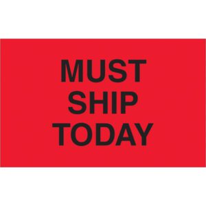 The MH-USA 1 1/4 x 2 fluorescent red labels, boldly stating Must Ship Today, are ideal for urgent shipments. These labels come in rolls of 500, ensuring your message is clearly visible.