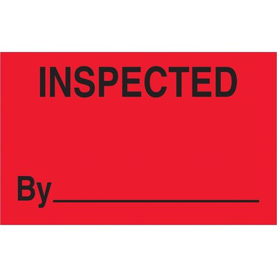 DL1182.jpg The MH-USA 1 1/4 x 2 fluorescent red labels prominently display Inspected in black with a blank line below the word By for an inspectors name or signature, and each roll contains 500 labels.