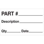 MH-USA 3 x 5 labels feature sections for Part Lbs, Description, Qty, and Date in bold black text on a white background. Each roll contains 500 labels, providing ample space to write detailed information.