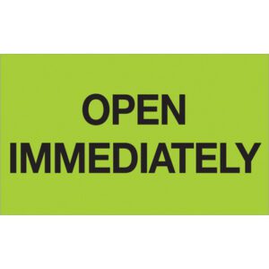 A bright sign with bold text saying OPEN IMMEDIATELY, like the MH-USA 3x5 Fluorescent Green Labels (500/Roll), makes your message pop.
