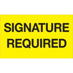 The MH-USA 3 x 5 Signature Required fluorescent yellow labels with bold black text guarantee visibility in any situation needing clear communication, reminiscent of eye-catching yellow signs.