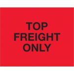 The MH-USA 8 x 10 labels, fluorescent red with bold black text, read Top Load Freight Only.