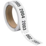 The MH-USA 1 x 1 1/2 consecutive numbered labels, with numbers ranging from 2001 to 2500, offer seamless organization. Featuring sequential black numbers on a crisp white background, each roll contains 500 labels.