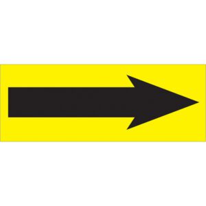 A striking black arrow pointing right stands out on a vivid yellow rectangle, resembling MH-USA 1 1/2 x 4 - Arrow Fluorescent Yellow Labels available in rolls of 500.