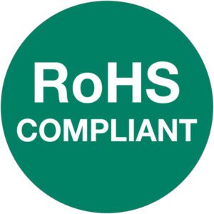 The green circular logo, displaying RoHS COMPLIANT in white, mirrors the MH-USA 1 Circle - RoHS Compliant Green Labels (500/Roll), symbolizing a commitment to RoHS standards with clarity.