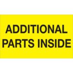 The MH-USA 3 x 5 fluorescent yellow labels, featuring bold black text that reads Additional Parts Inside, ensure no part is missed.