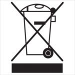 This black and white illustration of a crossed-out wheeled trash bin indicates disposal restrictions. Sized at 1 x 1, the MH-USA WEEE Regulated Labels (500/Roll) serve as critical reminders for responsible recycling.