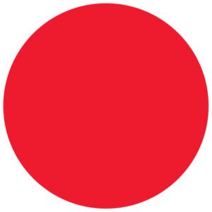 A large, solid red circle dominates a pristine white background, echoing the vibrant hue of MH-USA 3/4 Circles - Fluorescent Red Removable Labels (500/Roll).