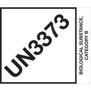 The MH-USA 4 x 4 3/4 labels feature UN3373 in bold black diagonally on a white background with a black border, and Biological Substance, Category B in capital letters to the right. They are available in rolls of 500.