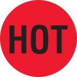 The MH-USA 2 Circle - Hot labels feature a striking fluorescent red background with HOT in bold black. Sold in rolls of 500, theyre perfect for making unmissable statements.