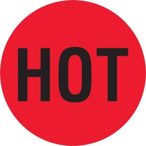 The MH-USA 2 Circle - Hot labels feature a striking fluorescent red background with HOT in bold black. Sold in rolls of 500, theyre perfect for making unmissable statements.