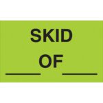 The MH-USA 3 x 5 fluorescent green labels read Skid __ of __ in bold black, and come in rolls of 500, making marking tasks bright and efficient.