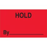 The MH-USA 3 x 5 labels are fluorescent red with HOLD in bold black at the top and a line labeled Hold By for additional details. Each roll contains 500 labels.