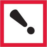 A black exclamation mark with swapped point and line in a red square on white matches the MH-USA 1 x 1 Pictogram - Exclamation Mark Labels (500/Roll).