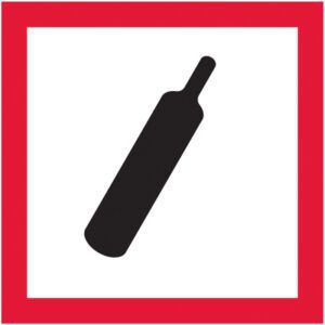 A cricket bat silhouette is elegantly placed inside a red-bordered square, akin to the precision of MH-USA 1 x 1 Pictogram - Gas Cylinder Labels (500/Roll).