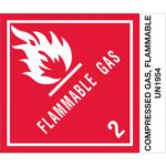 The red and white warning label with a flame icon displays FLAMMABLE GAS and hazard class 2, featuring UN number 1954, suitable for MH-USA 4 x 4 3/4 - Compressed Gas, Flammable, N.O.S. Labels (500/Roll).