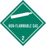 The MH-USA 4 x 4 labels feature a green diamond with a white gas cylinder icon, bold text NON-FLAMMABLE GAS, and the number 2 below. Each roll contains 500 labels, ensuring ample supply for labeling needs.