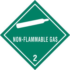 The MH-USA 4 x 4 labels feature a green diamond with a white gas cylinder icon, bold text NON-FLAMMABLE GAS, and the number 2 below. Each roll contains 500 labels, ensuring ample supply for labeling needs.