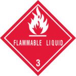 The MH-USA 4 x 4 labels showcase a red diamond with a white flame symbol and are marked FLAMMABLE LIQUID above the number 3. Designed for easy identification, these labels are available in rolls of 500.