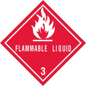 The MH-USA 4 x 4 labels showcase a red diamond with a white flame symbol and are marked FLAMMABLE LIQUID above the number 3. Designed for easy identification, these labels are available in rolls of 500.
