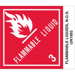 The MH-USA 4 x 4 3/4 label features a red and white hazard design with a flame icon, reading Flammable Liquid and 3. It also states Flammable Liquids, N.O.S. UN1993. Each roll contains 500 labels for ample safety marking supply.