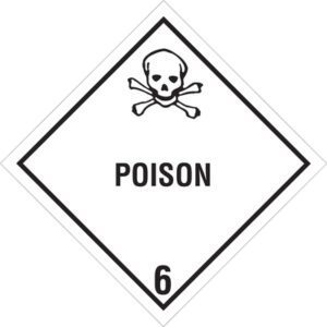 The MH-USA 4 x 4 Poison - 6 Labels (500/Roll) feature a diamond shape with a skull and crossbones over POISON and the number 6, clearly indicating toxicity.