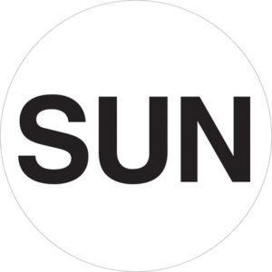 The image features the MH-USA 1 Circle - SUN (White) Days of the Week label with bold black letters, ideal for labeling purposes.