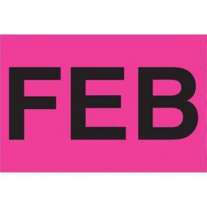 The image displays FEB in bold black letters on a vibrant fluorescent pink background, similar to the MH-USA 2 x 3 - FEB (Fluorescent Pink) Months of the Year Labels (500/Roll), ensuring each month stands out.