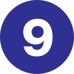 A bold white number 9 is centered on a solid blue circular background, part of the MH-USA 1 Circle - 9 (Dark Blue) Number Labels collection, with 500 labels per roll.