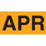 A yellow rectangular sign with bold black letters spelling APR stands out, similar to MH-USA 3 x 6 fluorescent orange APR months of the year labels (500/Roll).