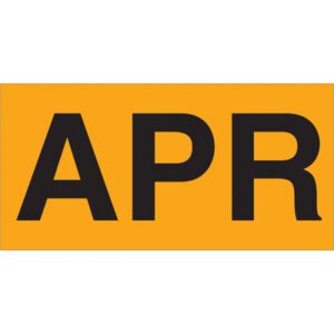 A yellow rectangular sign with bold black letters spelling APR stands out, similar to MH-USA 3 x 6 fluorescent orange APR months of the year labels (500/Roll).
