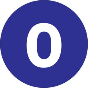 A solid blue circle with a white zero at its center resembles the MH-USA 2 Circle - 0 (Dark Blue) Number Labels, which are available in rolls of 500.