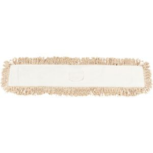 The MH-USA Economy Cut-End Dust Mop Head - 36 has a rectangular beige microfiber design with fringe edges, effectively trapping dust and debris for spotless floors.