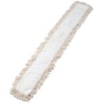The MH-USA Economy Cut-End Dust Mop Head - 60 has a rectangular shape with a white design and beige fringe edges. Ideal for cleaning floors efficiently, it maintains a pristine appearance devoid of dirt or debris.