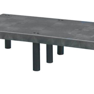 The Vestil Dunnage Rack Solid Top - 48 X 24 is a gray, rectangular plate with eight cylindrical legs, offering stability. Its smooth solid surface is perfect for precise measurements in industrial or laboratory environments.